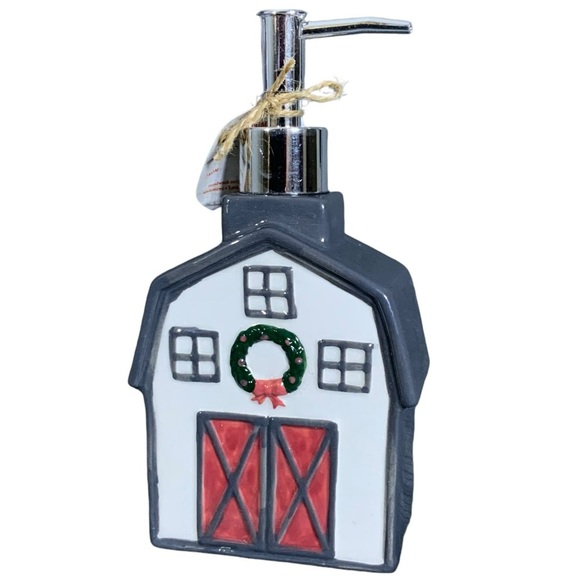 Holiday Soap Dispenser Barn  Farmhouse Plaid Dish Cloth Red White Gift Set 5 PC - Picture 8 of 16
